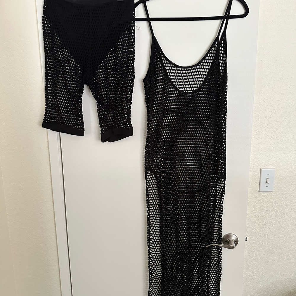 Fashion Nova Black Mesh Swim Coverup Set